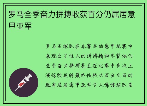 罗马全季奋力拼搏收获百分仍屈居意甲亚军 罗马全季奋力拼搏收获百分仍屈居意甲亚军