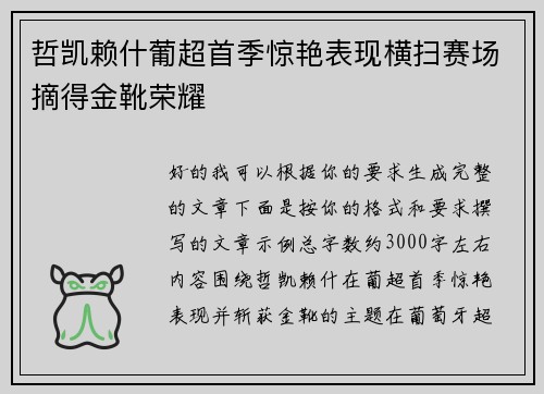 哲凯赖什葡超首季惊艳表现横扫赛场摘得金靴荣耀 哲凯赖什葡超首季惊艳表现横扫赛场摘得金靴荣耀